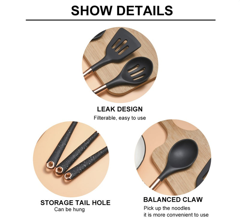 Anygleam Kitchen Utensils Non-stick Brown 6 Set Gold Plated Handle with Support Point and Storage Box Cooking Tool Accessories Heat Resistant Kitchenware