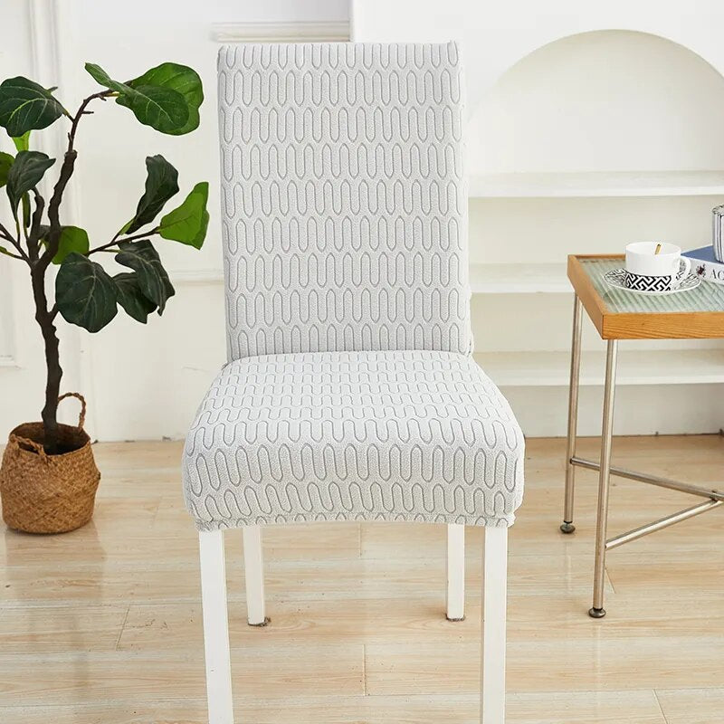 Anyseat Chair Cover Light Grey Wavey Lines Design with Elastic Material for Dining Room Kitchen Wedding Hotel Banquet Restaurant