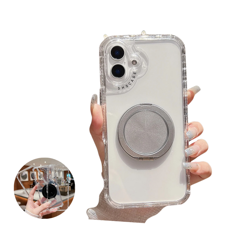 ANYMOB iPhone Case Silver Magnetic Rotating Stand Lightweight Clear Rugged Cover