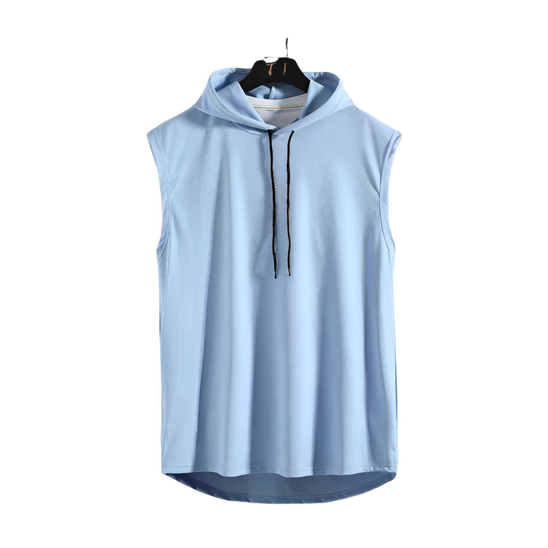 ANYMENS Fitness Tshirt Sky Blue Loose Sleeveless Muscle Hoodie Vest Body Building Gym Workout Shirt For Men