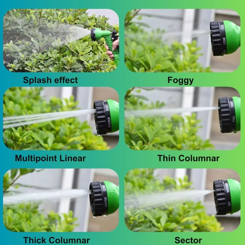 ANYHOUZ Garden Hose Green Expandable Leak Proof Rubber Water Pipe with 7 Spray Patterns