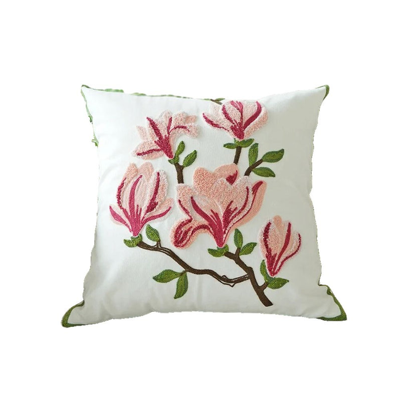 Anypillow Pillowcase White With Pink Magnolia Flower Embroidered Decorative Cushion Cover