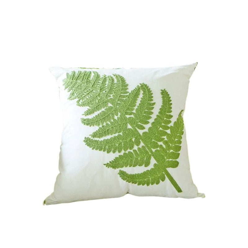 Anypillow Pillowcase White Fern Leaf Embroidered Decorative Cushion Cover