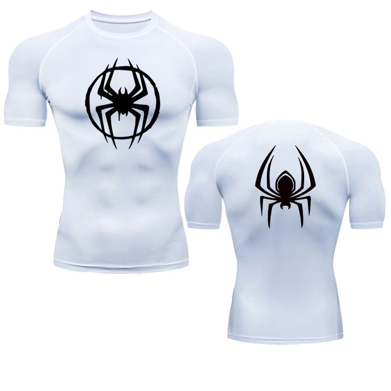 ANYMENS Fitness Tshirt White With Front Back Black Print Gym Workout Compression Short Sleeve Quick Dry Athletic Tops Sportswear For men