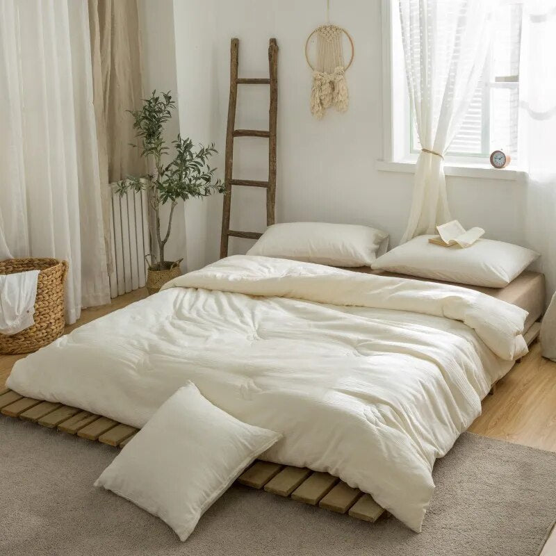 ANYHOUZ Duvet Cover Beige Quilted Ultra Soft Bed Comforter 200X230cm