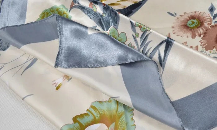 Anyyou Scarf for Women Floral Grey Beige Print Square Silk Shawl For Summer Spring And Fall