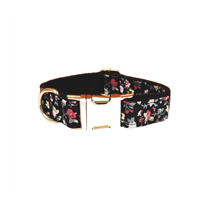 ANYWAGS Pet Collar Black Floral Stylish Accessory with Safety Buckle Durable Strap