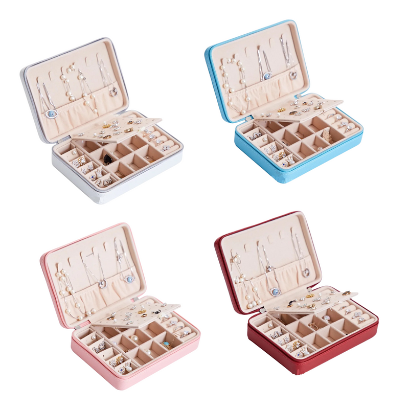 Anyvogue Jewelry Box Portable PU Leather Multifunctional Organizer Hook Style