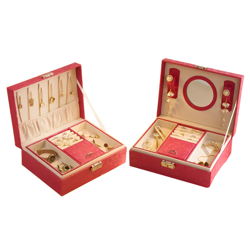 Anyvogue Jewelry Box Rose Red Large Capacity with Lock Soft Lining Leather Organizer