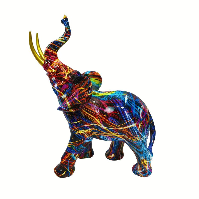 ANYDECO Figurine Large Denser Neon Streak Graffiti Elephant Sculpture Nordic Resin Statue Decor