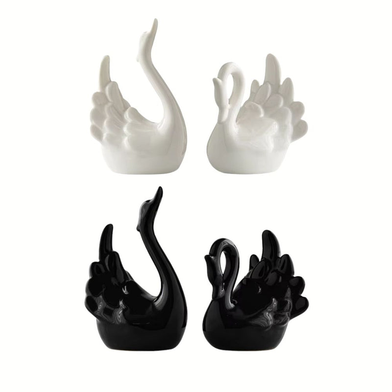 ANYDECO Figurine Set 2PC Nordic Ceramic Mini Swan Couple Statue Table Ornaments