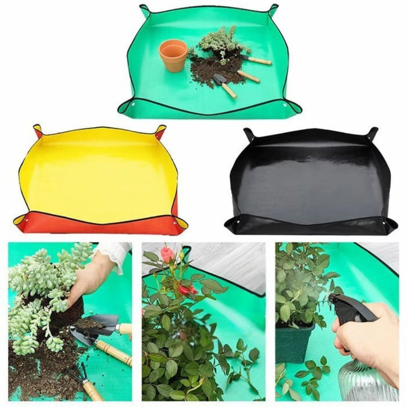 ANYHOUZ Garden Planting Mat Yellow Orange Foldable Potting Tray Reusable Waterproof Transplanting Pad
