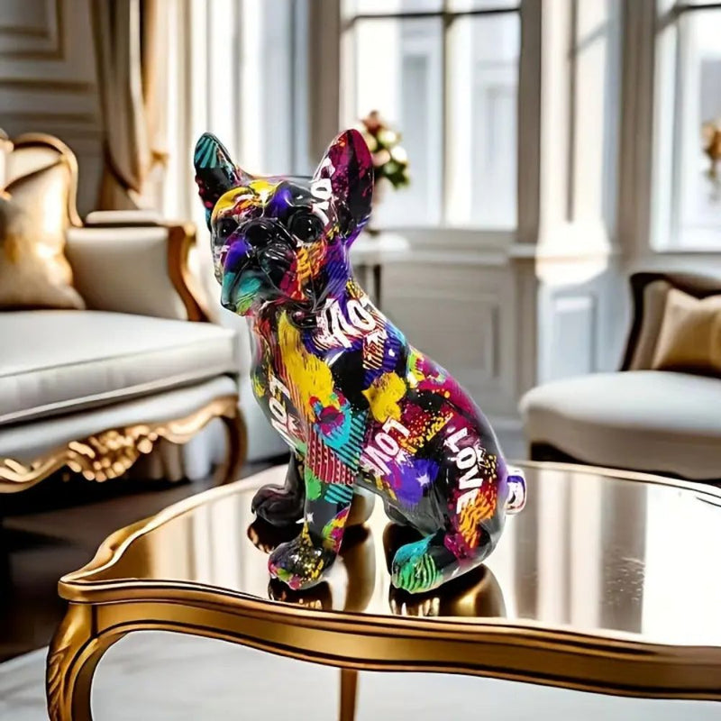 ANYDECO Figurine 15cm French Bulldog LOVE Graffiti Resin Statue Home Decor Onament