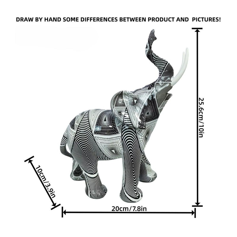 ANYDECO Figurine Hypnotic Opt Art Large Graffiti Elephant Sculpture Nordic Resin Statue Decor