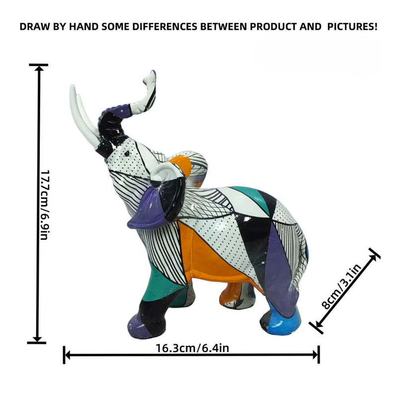 ANYDECO Figurine Medium Abstract with Geometric Graffiti Elephant Sculpture Nordic Resin Statue Decor