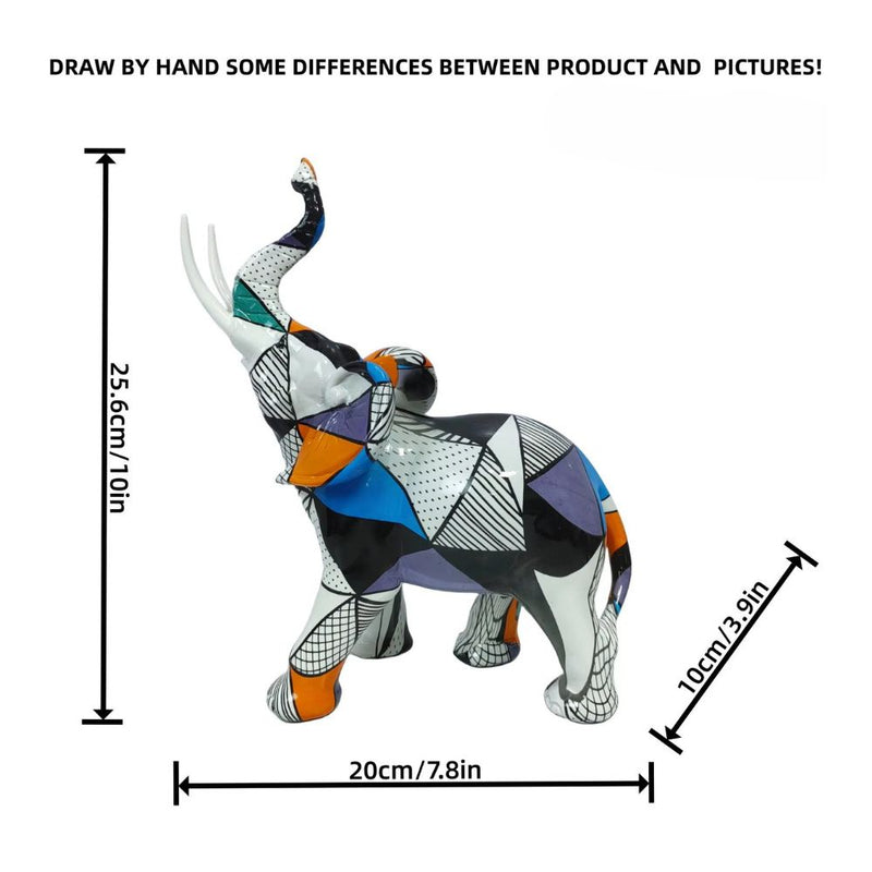 ANYDECO  Figurine Large Pop Art with Geometric Graffiti Elephant Sculpture Nordic Resin Statue Decor