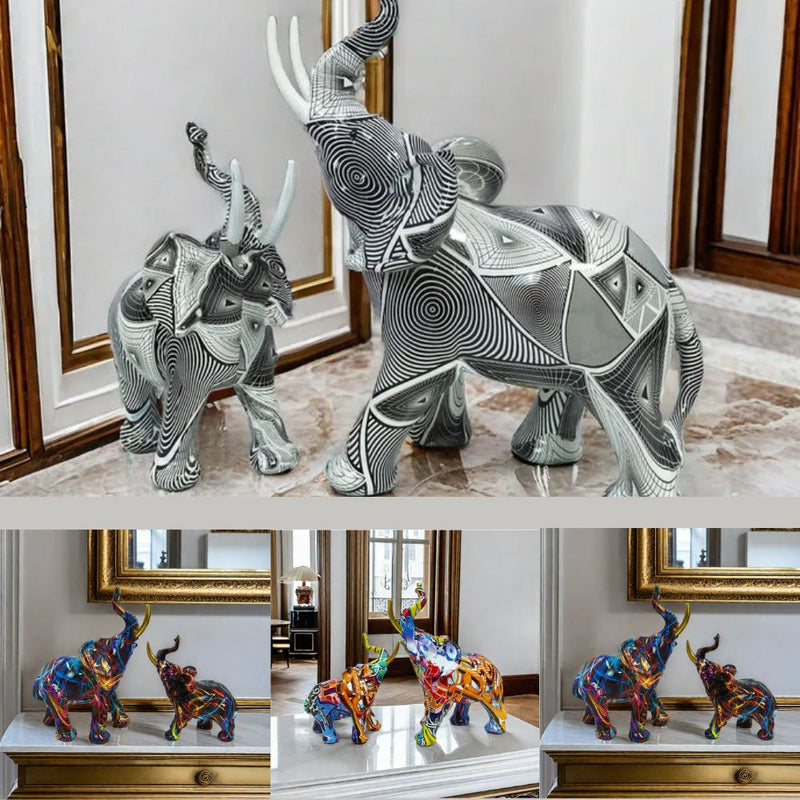 ANYDECO Figurine Large Abstract Graffiti Elephant Sculpture Nordic Resin Statue Decor