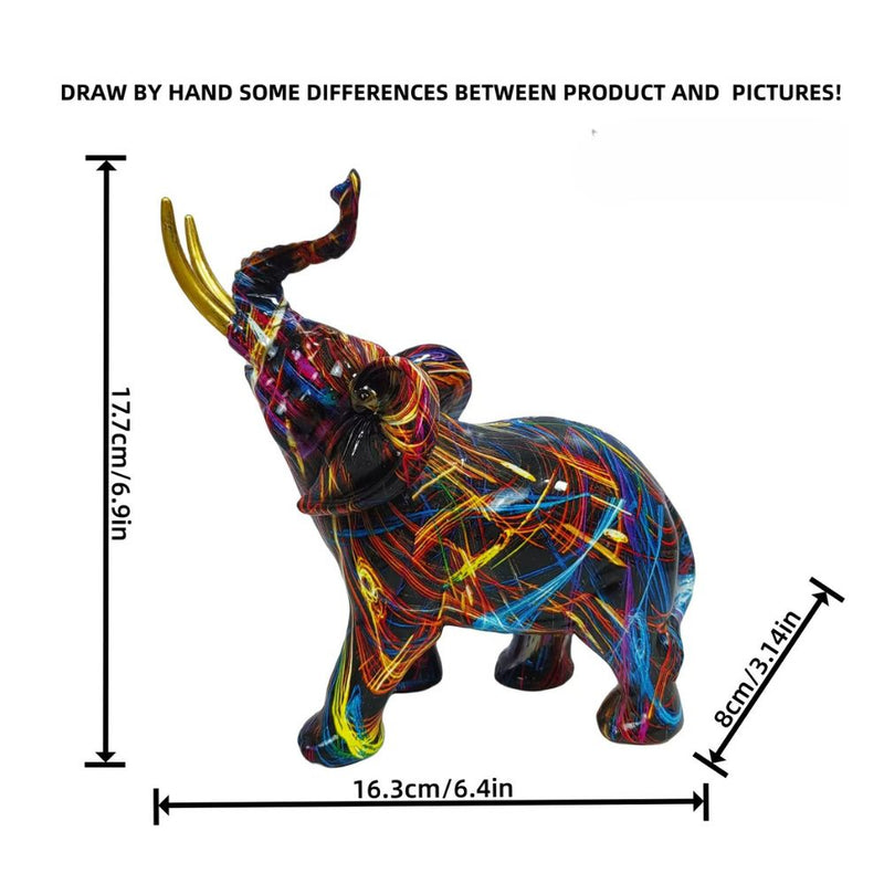 ANYDECO  Figurine Medium Balanced Neon Streak Graffiti Elephant Sculpture Nordic Resin Statue Decor