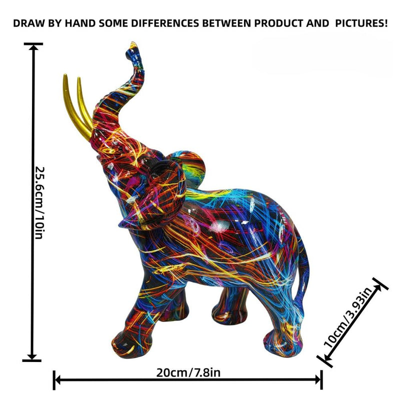 ANYDECO Figurine Large Denser Neon Streak Graffiti Elephant Sculpture Nordic Resin Statue Decor