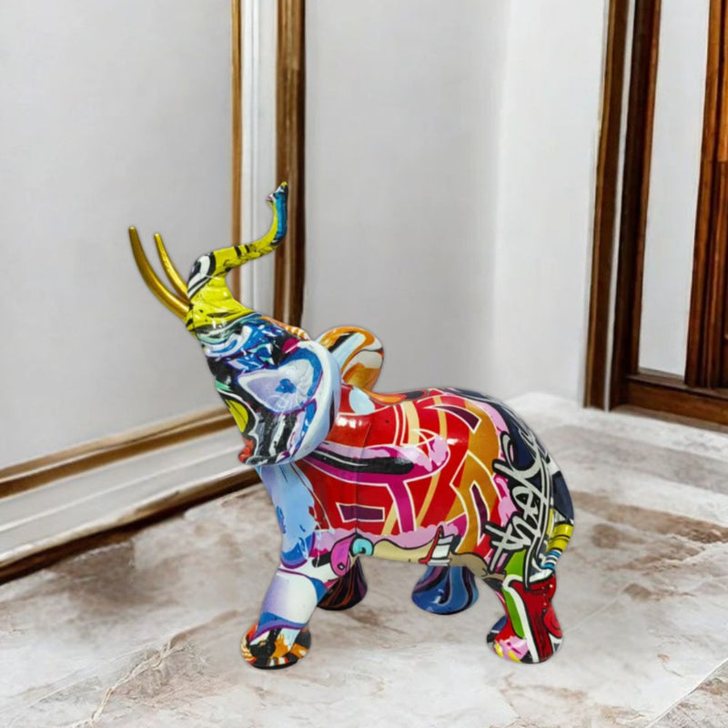 ANYDECO Figurine Medium Urban Graffiti Elephant Sculpture Nordic Resin Statue Decor