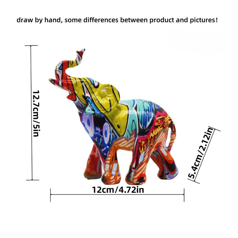 ANYDECO Figurine Small Vibrant Graffiti Elephant Sculpture Nordic Resin Statue Decor