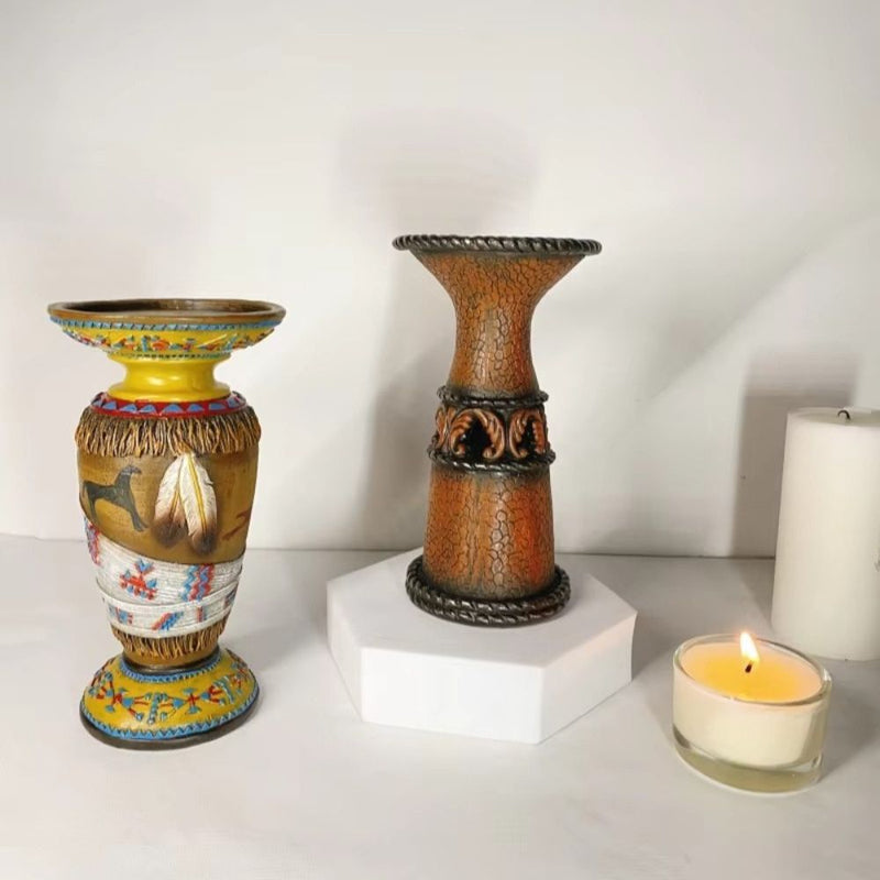 ANYDECO Candle Holder Resin Cowboy Style Candlestick Stand Home Decor