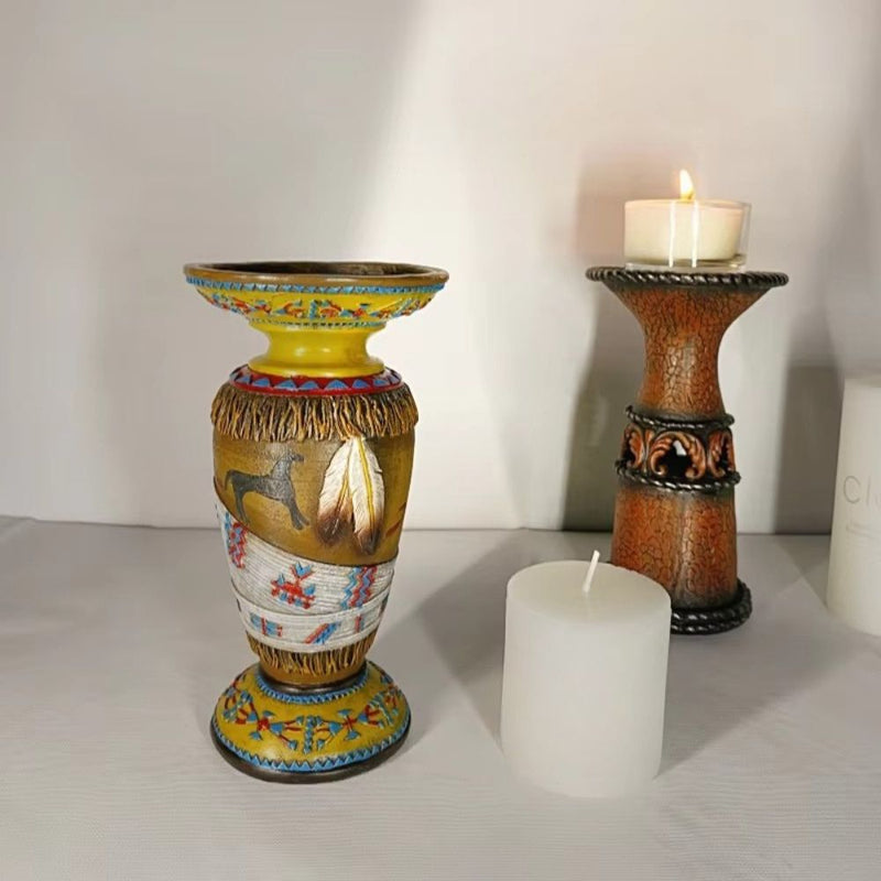 ANYDECO Candle Holder Resin Cowboy Style Candlestick Stand Home Decor