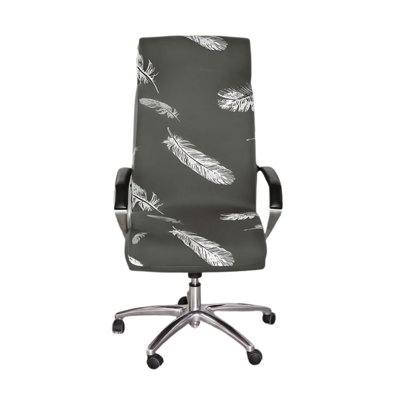 Anyseat Office Chair Cover Grey Feather With Zipper Elastic Stretchable High Back Protector Slipcover