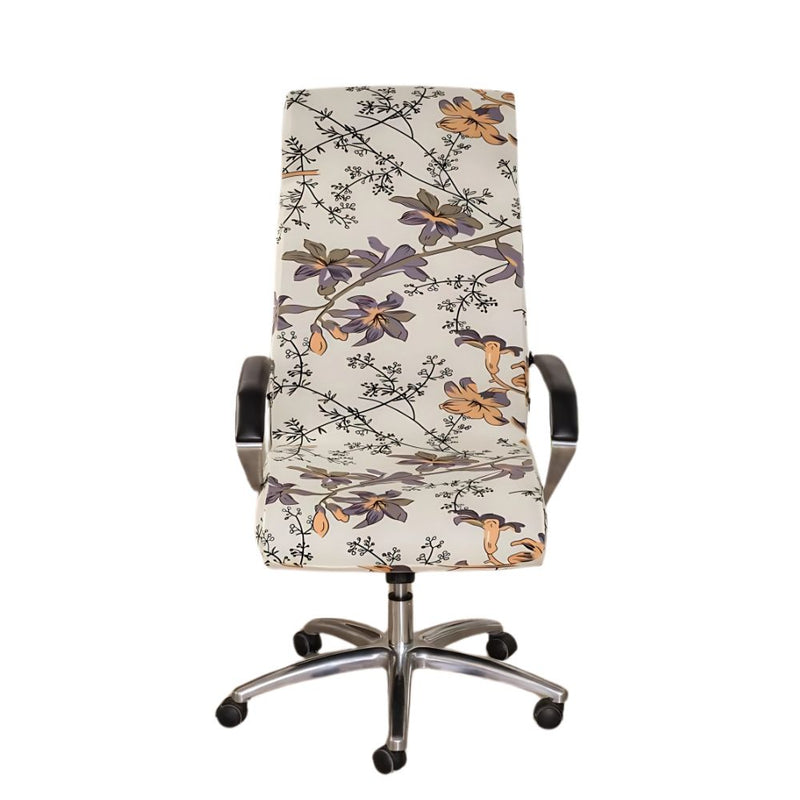 Anyseat Office Chair Cover Off White Floral With Zipper Elastic Stretchable High Back Protector Slipcover
