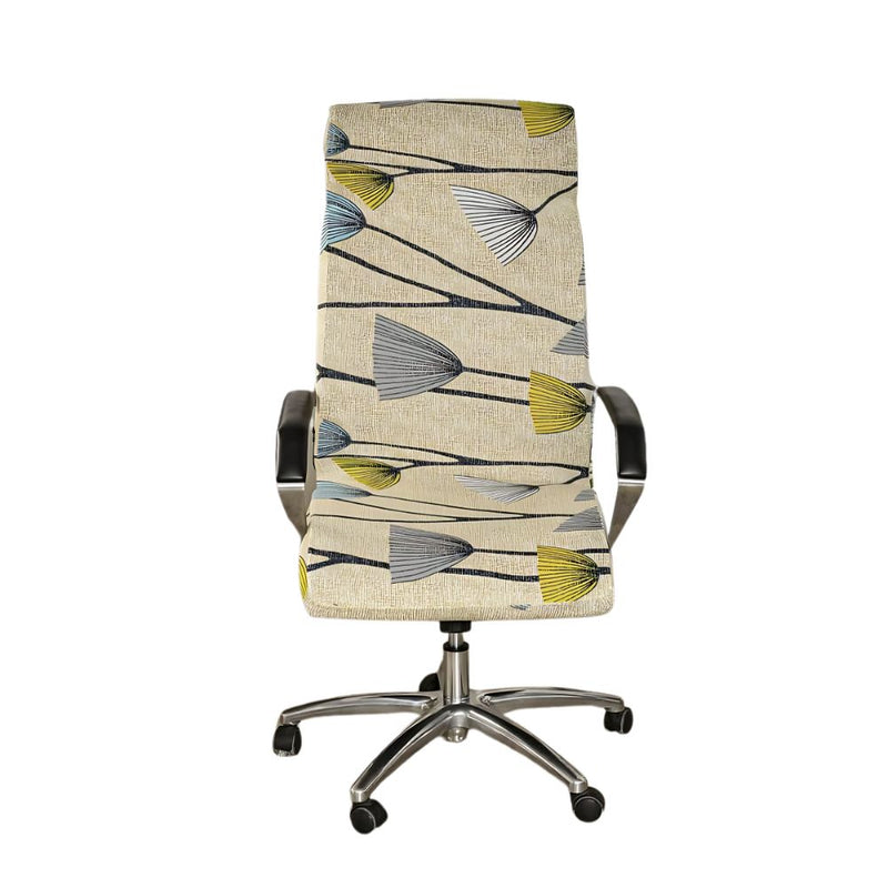 Anyseat Office Chair Cover Beige Geometric Floral Print with Zipper Elastic Stretchable High Back Protector Slipcover