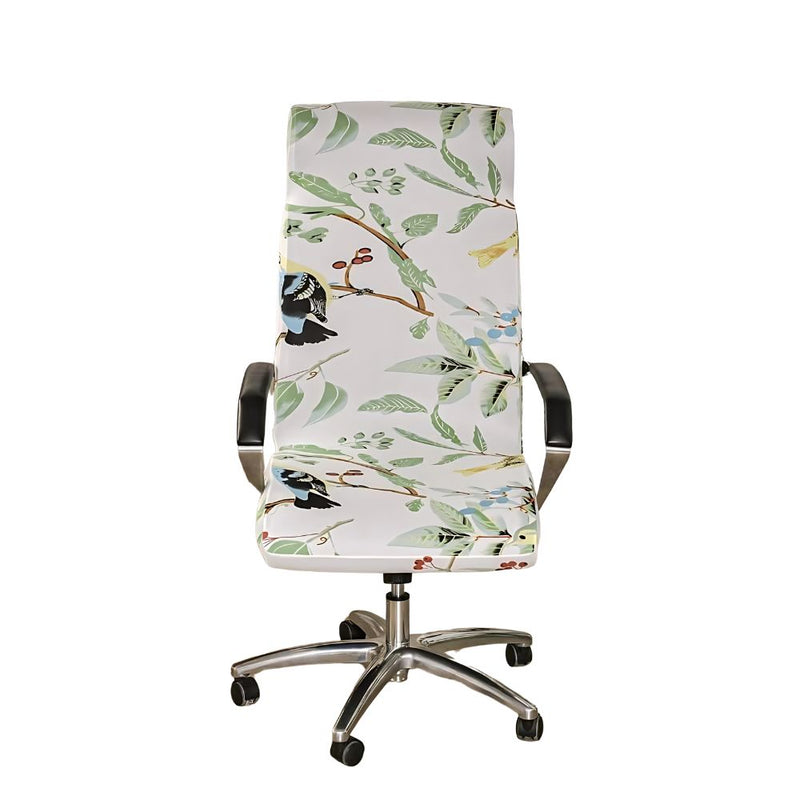Anyseat Office Chair Cover White Leaves with Zipper Elastic Stretchable High Back Protector Slipcover