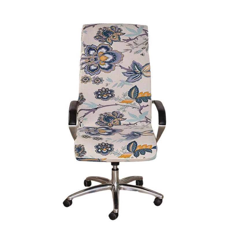 Anyseat Office Chair Cover Cream Floral with Zipper Elastic Stretchable High Back Protector Slipcover