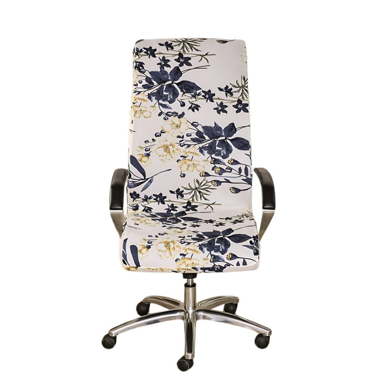 Anyseat Office Chair Cover White Floral Print with Zipper Elastic Stretchable High Back Protector Slipcover