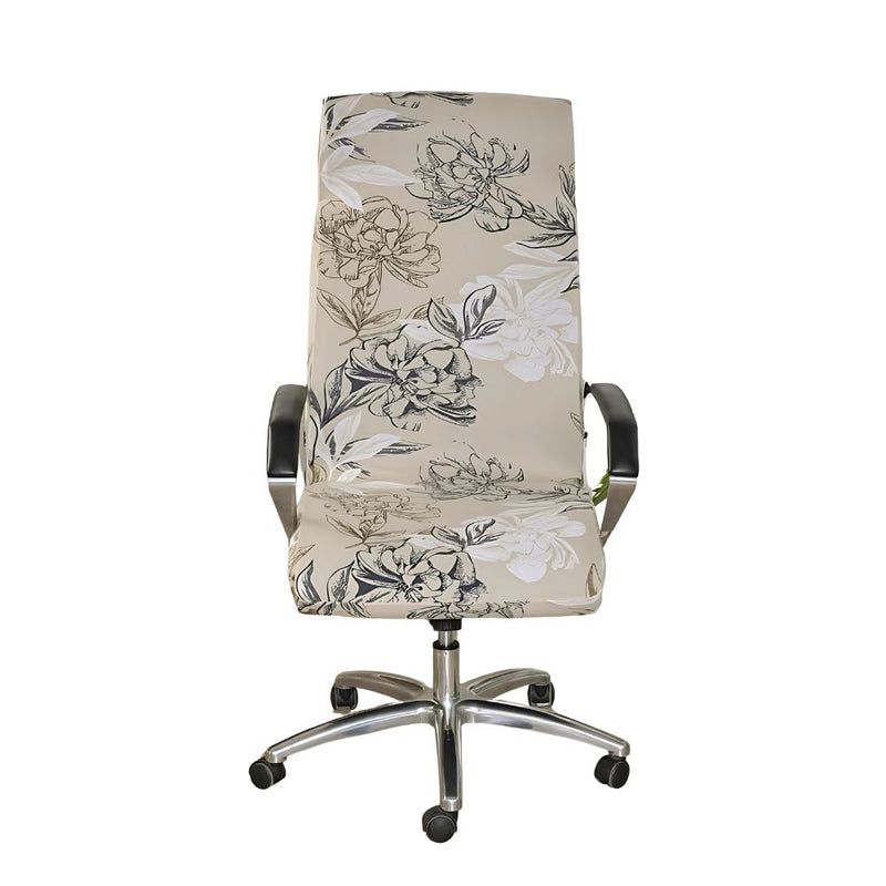 Anyseat Office Chair Cover Beige Floral Print with Zipper Elastic Stretchable High Back Protector Slipcover