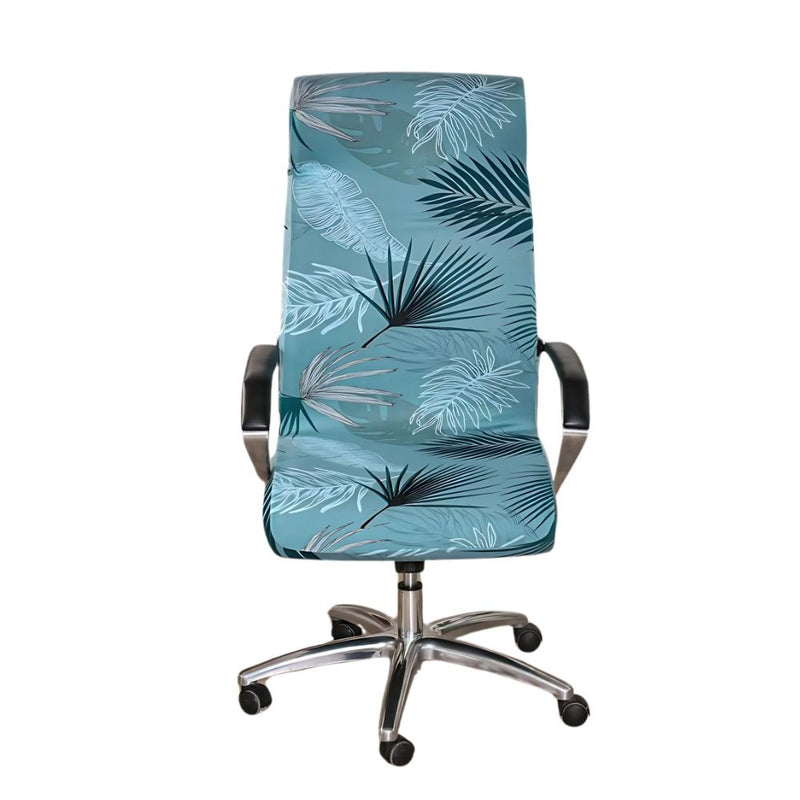 Anyseat Office Chair Cover Light Blue Tropical Print with Zipper Elastic Stretchable High Back Protector Slipcover