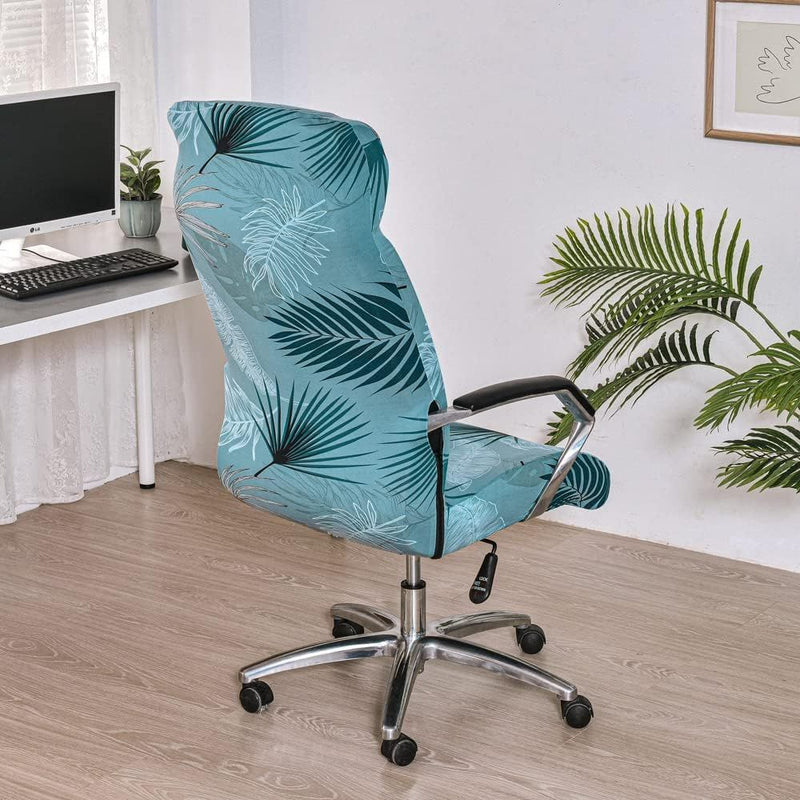 Anyseat Office Chair Cover Light Blue Tropical Print with Zipper Elastic Stretchable High Back Protector Slipcover