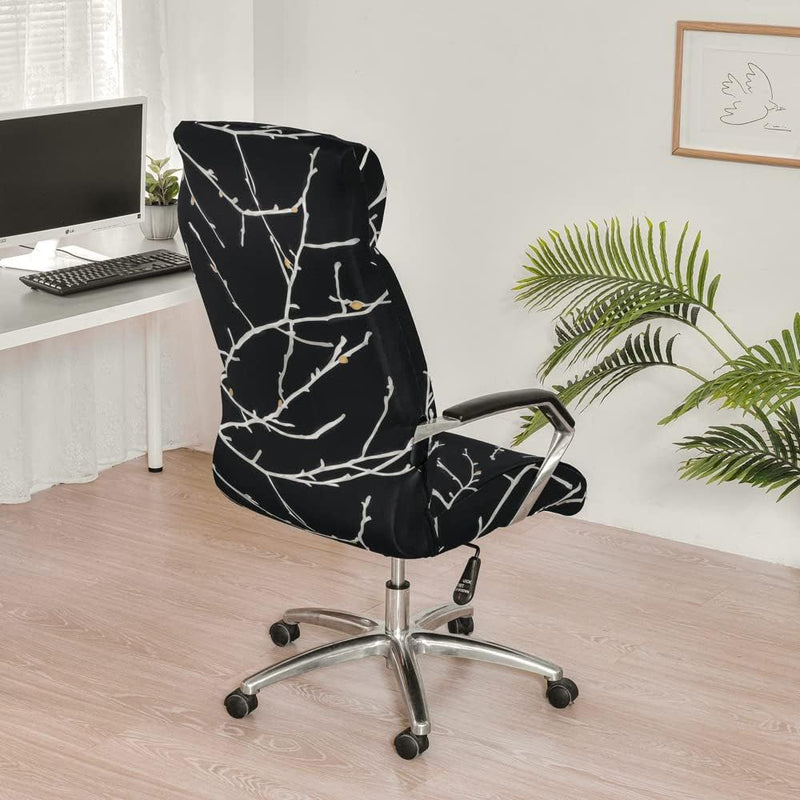 Anyseat  Office Chair Cover Black Veined Print with Zipper Elastic Stretchable High Back Protector Slipcover