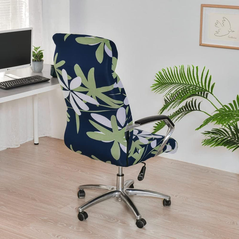Anyseat  Office Chair Cover Navy Floral with Zipper Elastic Stretchable High Back Protector Slipcover