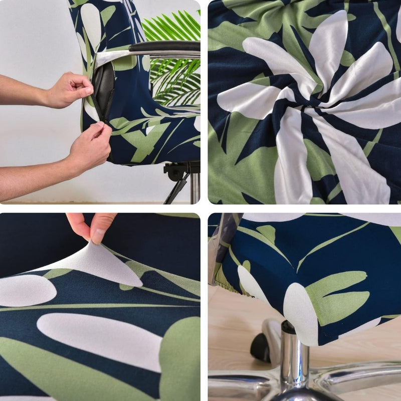 Anyseat  Office Chair Cover Navy Floral with Zipper Elastic Stretchable High Back Protector Slipcover