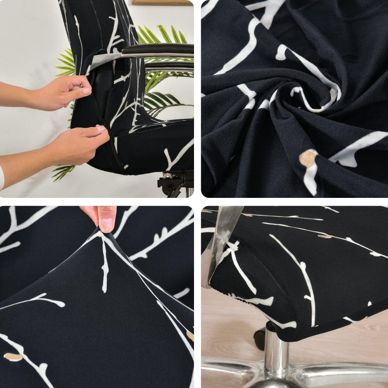 Anyseat  Office Chair Cover Black Veined Print with Zipper Elastic Stretchable High Back Protector Slipcover