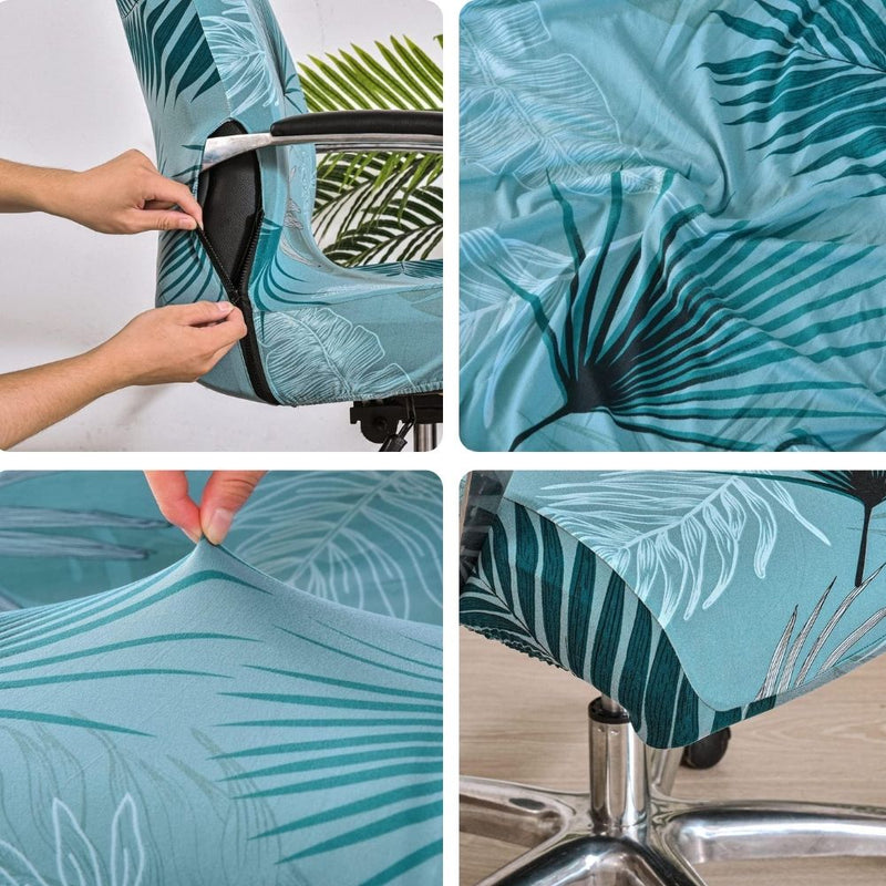Anyseat Office Chair Cover Light Blue Tropical Print with Zipper Elastic Stretchable High Back Protector Slipcover