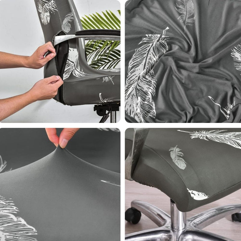 Anyseat Office Chair Cover Grey Feather With Zipper Elastic Stretchable High Back Protector Slipcover
