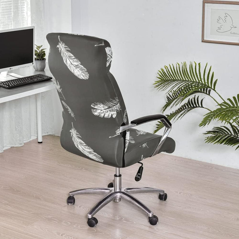 Anyseat Office Chair Cover Grey Feather With Zipper Elastic Stretchable High Back Protector Slipcover
