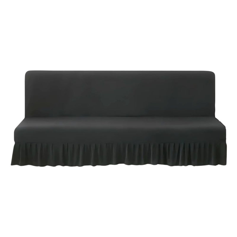 Anyseat Sofa Cover Dark Grey Armless Futon Slipcover with Ruffle Skirt Stretch Sofa Bed Protector