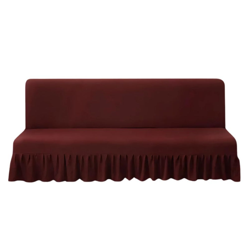 Anyseat Sofa Cover Wine Red Armless Futon Slipcover with Ruffle Skirt Stretch Sofa Bed Protector