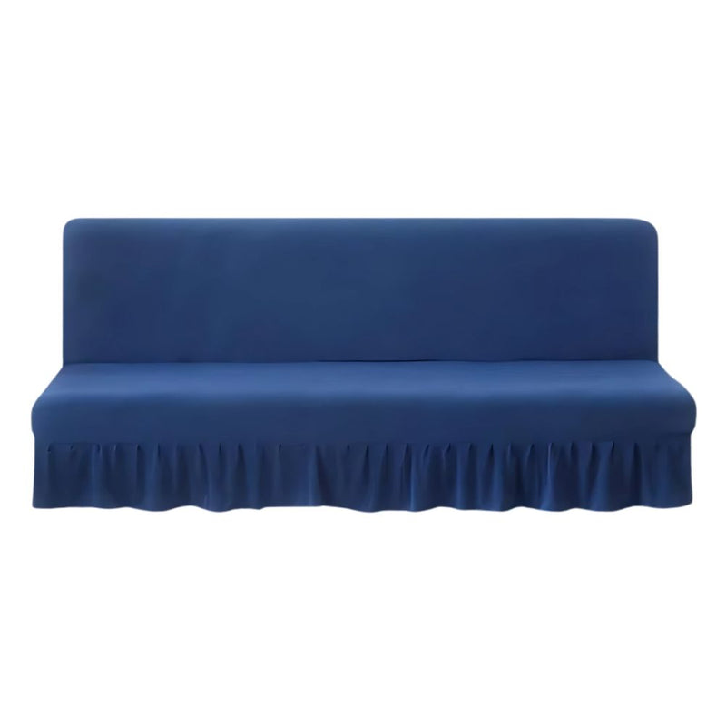 Anyseat Sofa Cover Dark Blue Armless Futon Slipcover with Ruffle Skirt Stretch Sofa Bed Protector