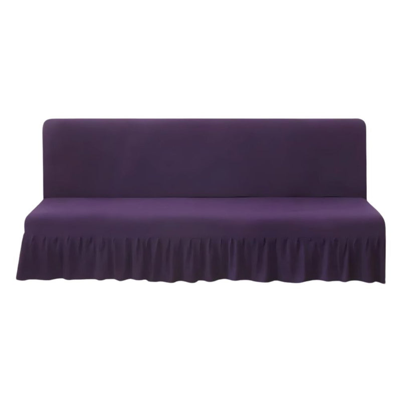 Anyseat Sofa Cover Purple Armless Futon Slipcover with Ruffle Skirt Stretch Sofa Bed Protector