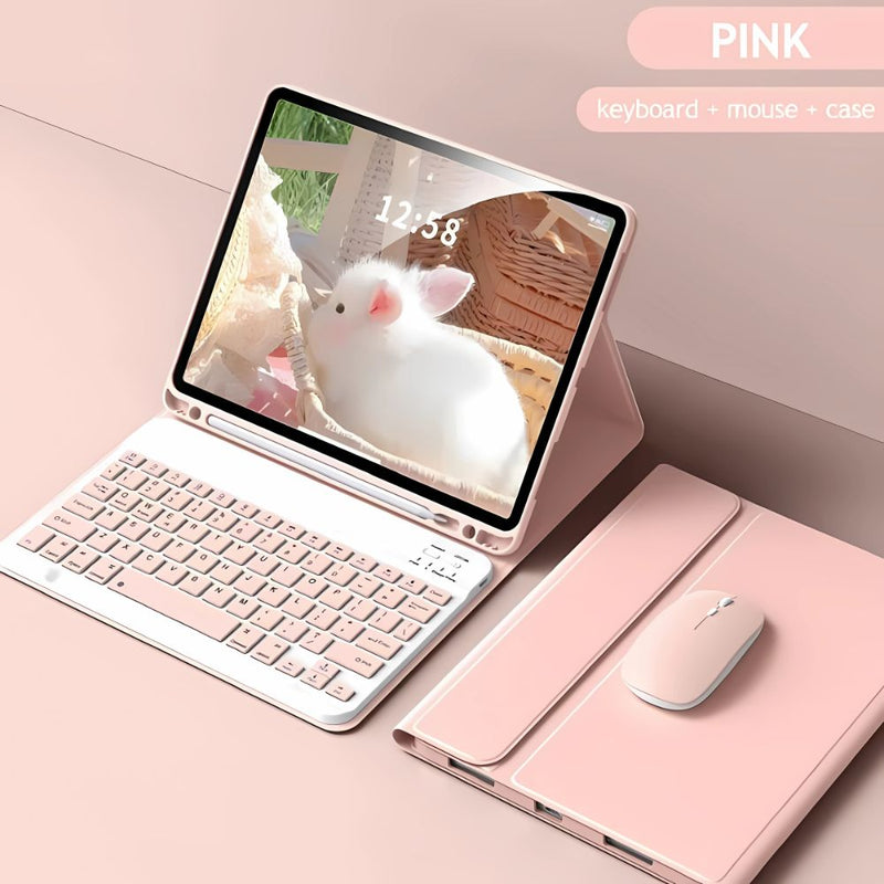 ANYMOB  iPad Case Pink Detachable Magnetic Bluetooth Keyboard with Mouse and Proctective Cover