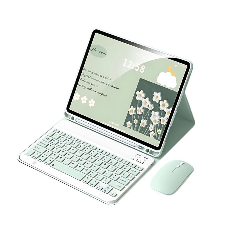 ANYMOB  iPad Case Green Detachable Magnetic Bluetooth Keyboard with Mouse and Proctective Cover