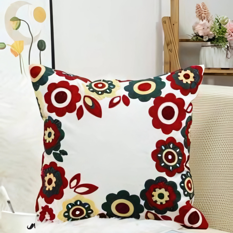 Anypillow Pillowcase White Floral Border Embroidered Decorative Cushion Cover